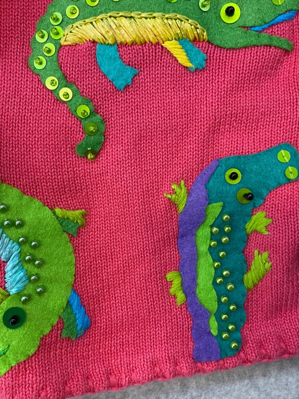 Vintage Michael Simon Cardigan S • Alligator Pink Beaded Embroidered • Art • 90s - Picture 4 of 8